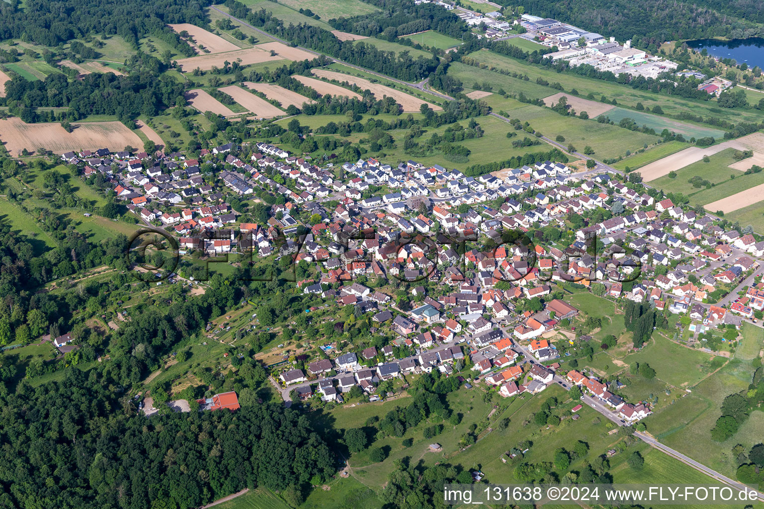 District Oberweier in Ettlingen in the state Baden-Wuerttemberg, Germany from above