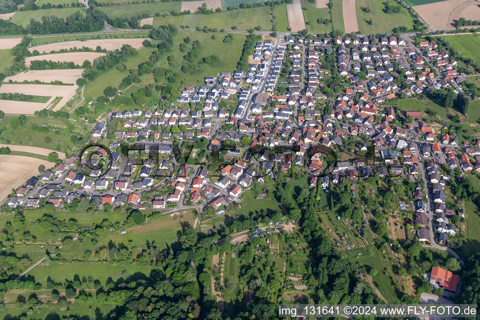 District Oberweier in Ettlingen in the state Baden-Wuerttemberg, Germany seen from above