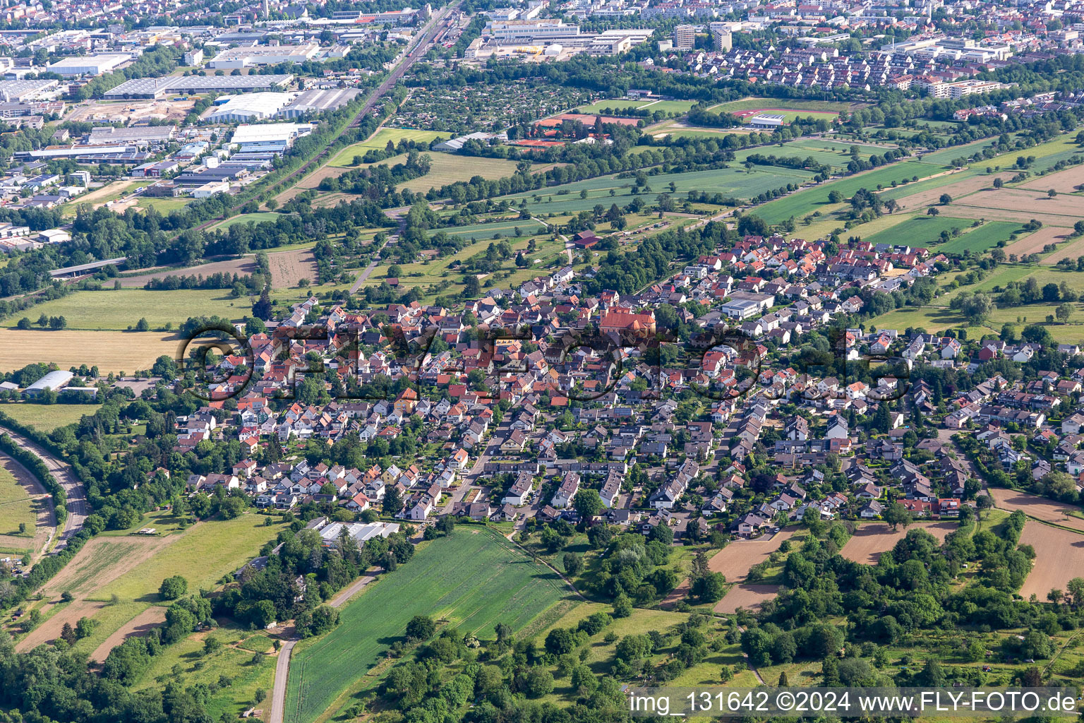 District Oberweier in Ettlingen in the state Baden-Wuerttemberg, Germany from the plane