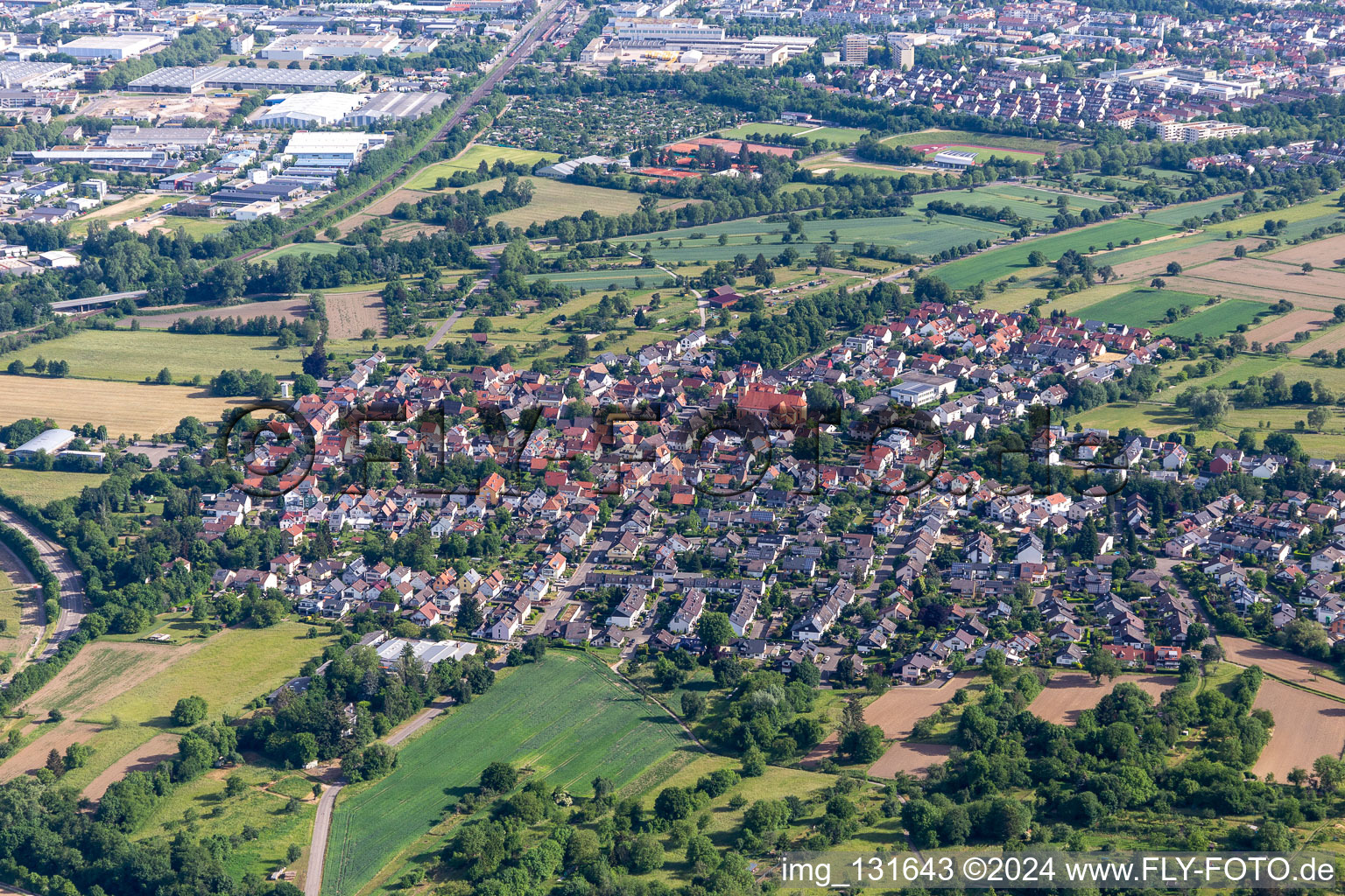 Bird's eye view of District Oberweier in Ettlingen in the state Baden-Wuerttemberg, Germany