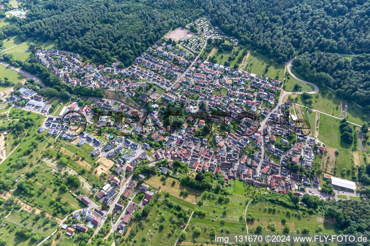 Oblique view of District Waldprechtsweier in Malsch in the state Baden-Wuerttemberg, Germany