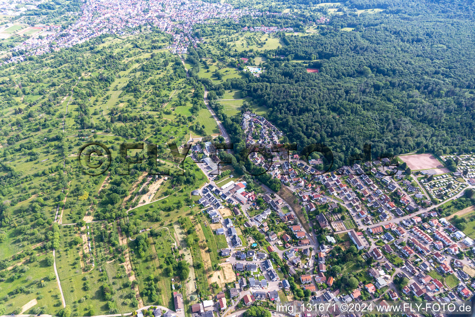 District Waldprechtsweier in Malsch in the state Baden-Wuerttemberg, Germany from above