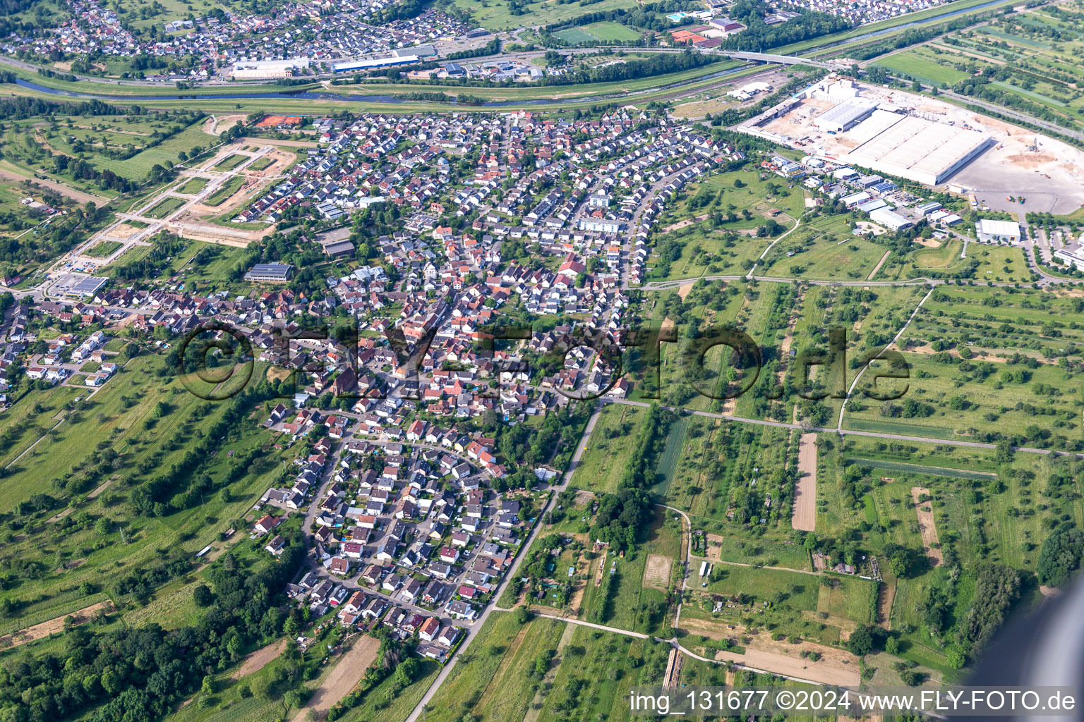 Aerial view of Bischweier in the state Baden-Wuerttemberg, Germany