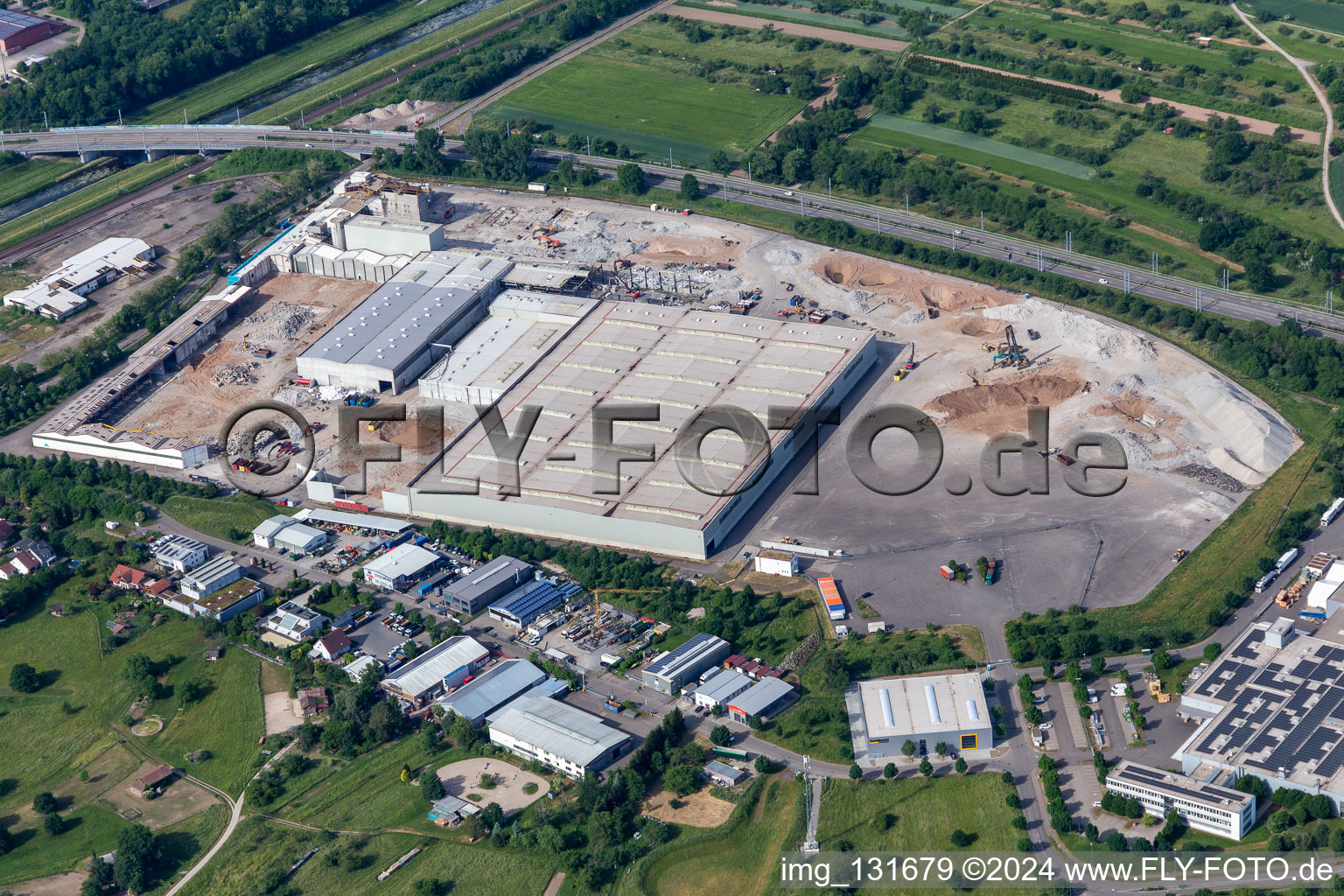 Aerial view of Berghoef GmbH and Logo-Pack GmbH export packaging in Bischweier in the state Baden-Wuerttemberg, Germany