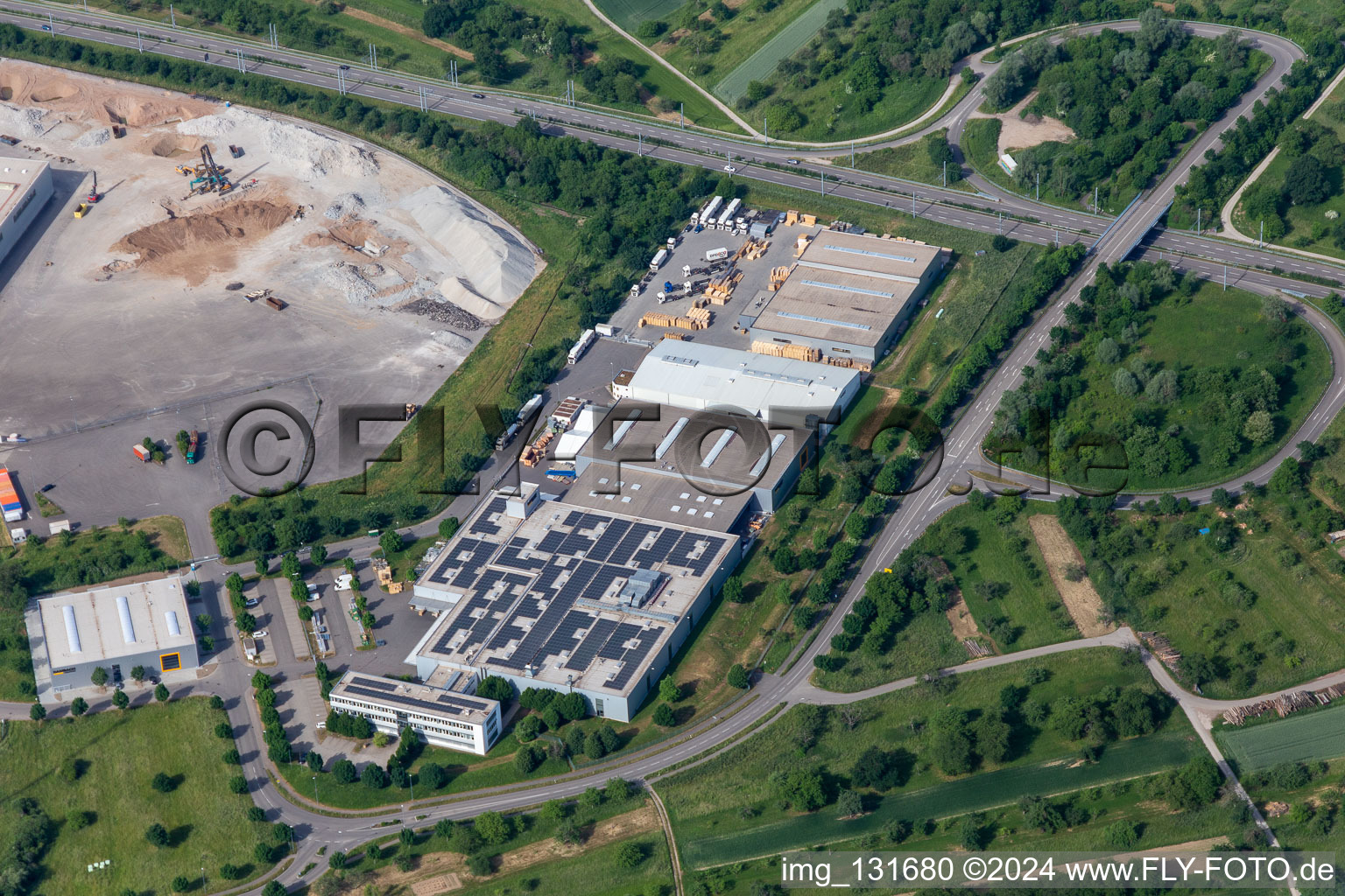 Aerial photograpy of Berghoef GmbH and Logo-Pack GmbH export packaging in Bischweier in the state Baden-Wuerttemberg, Germany