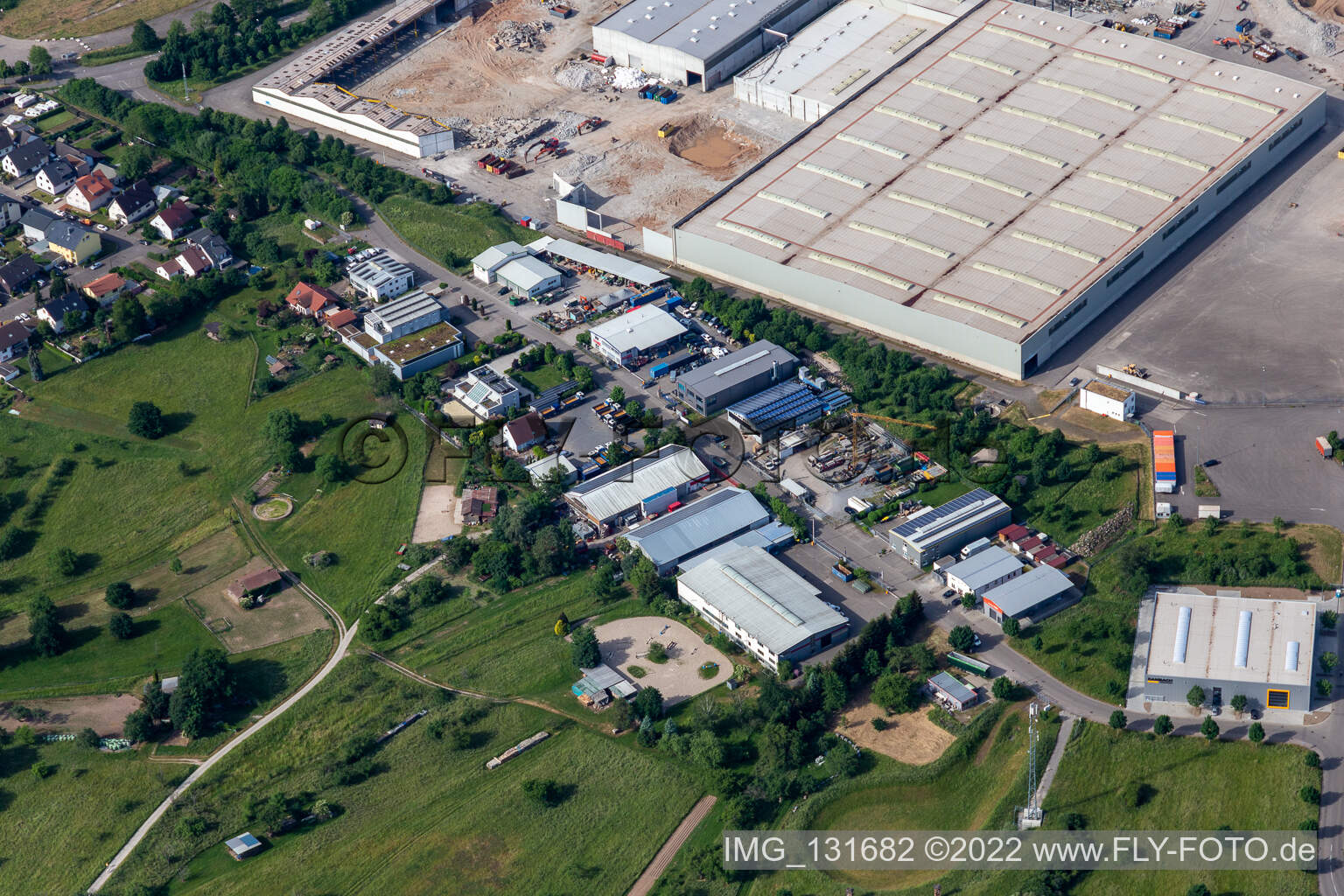 Berghoef GmbH and Logo-Pack GmbH export packaging in Bischweier in the state Baden-Wuerttemberg, Germany from above