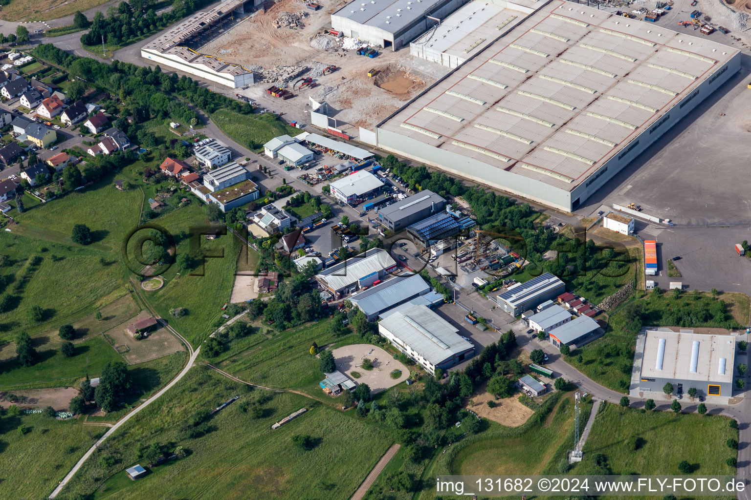 Berghoef GmbH and Logo-Pack GmbH export packaging in Bischweier in the state Baden-Wuerttemberg, Germany from above