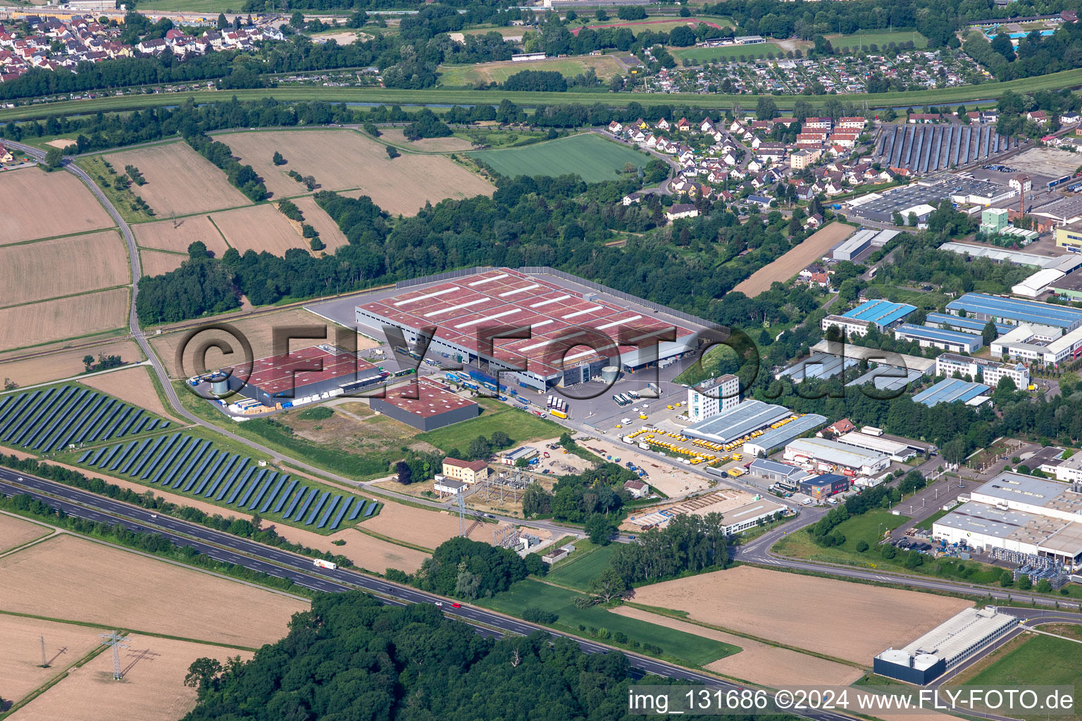 Aerial view of Brose Rastatt - Brose vehicle parts, Mercedes-Benz plant Kuppenheim in Kuppenheim in the state Baden-Wuerttemberg, Germany