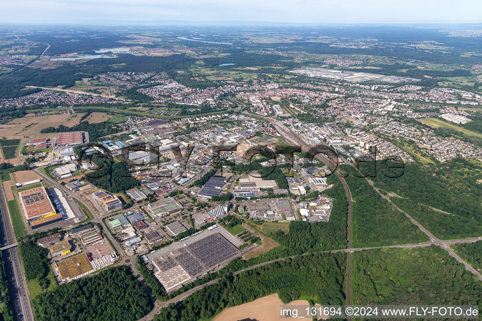 Rastatt in the state Baden-Wuerttemberg, Germany from the plane