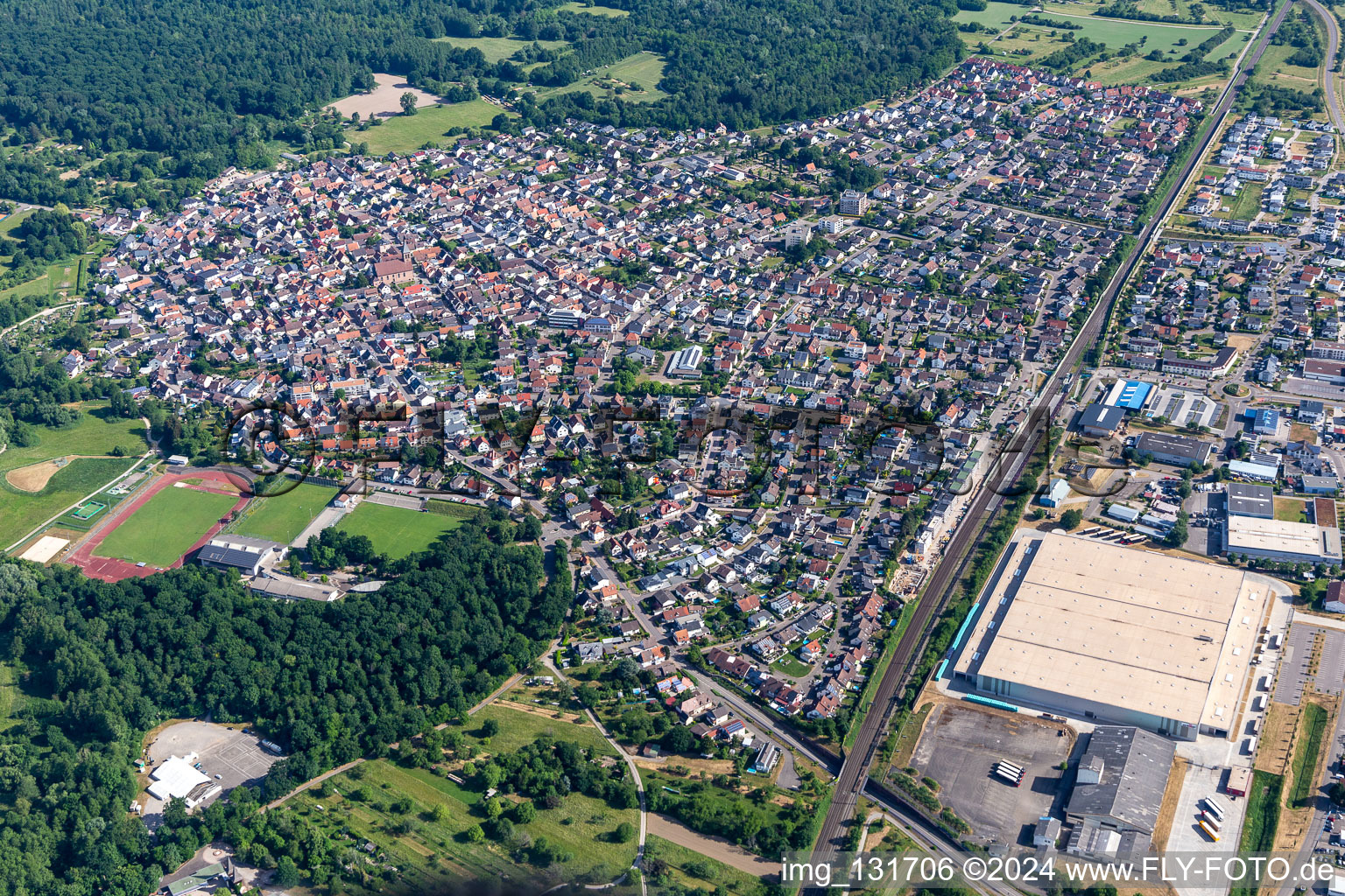 Drone recording of Ötigheim in the state Baden-Wuerttemberg, Germany