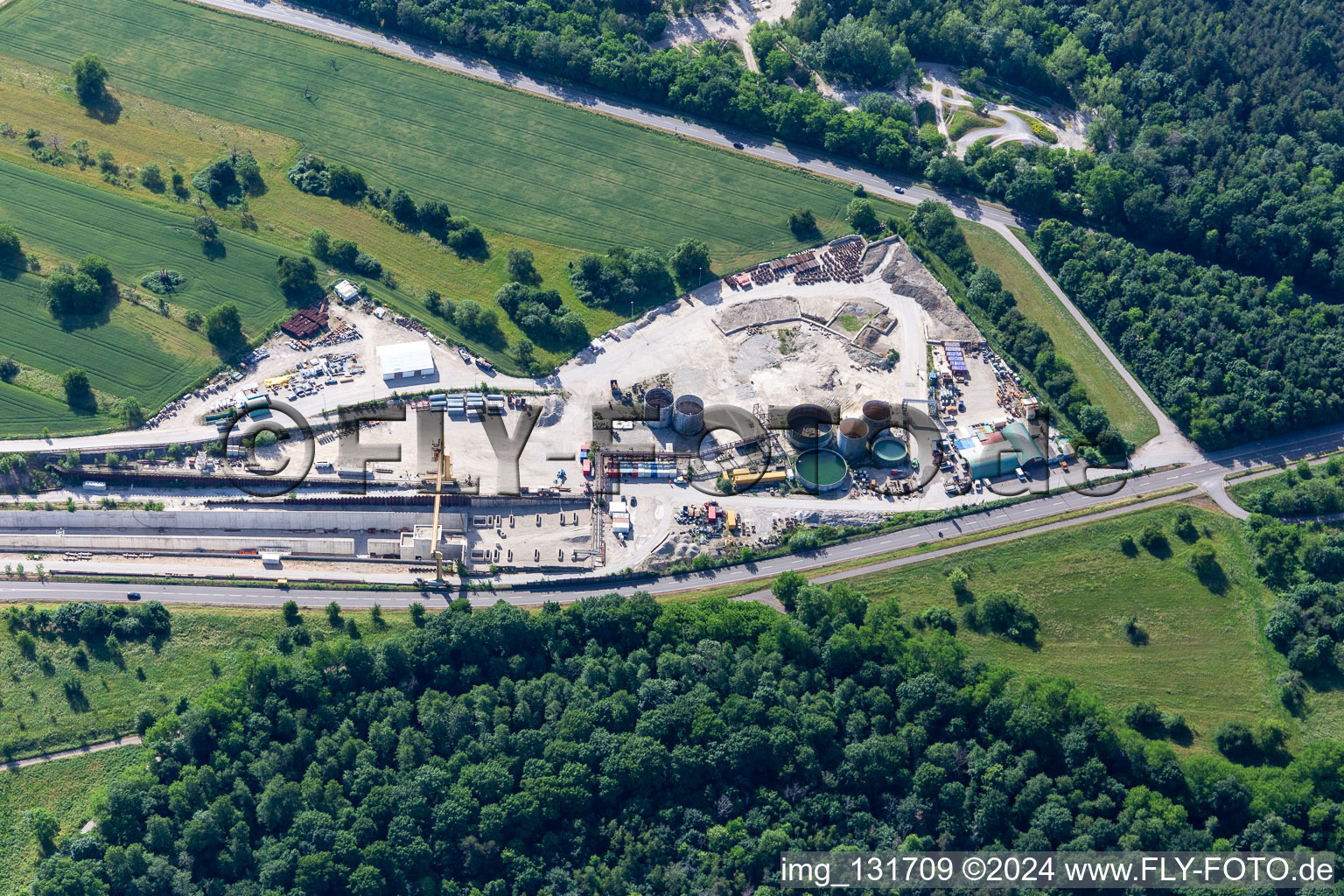 Aerial photograpy of Rastatt Tunnel Information Center in Ötigheim in the state Baden-Wuerttemberg, Germany