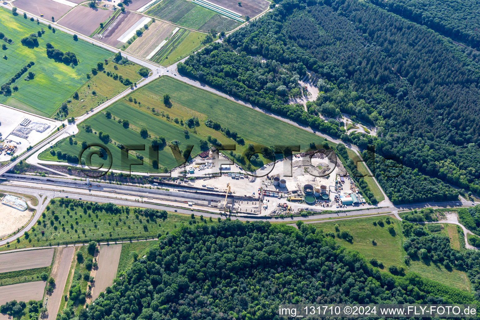 Oblique view of Rastatt Tunnel Information Center in Ötigheim in the state Baden-Wuerttemberg, Germany