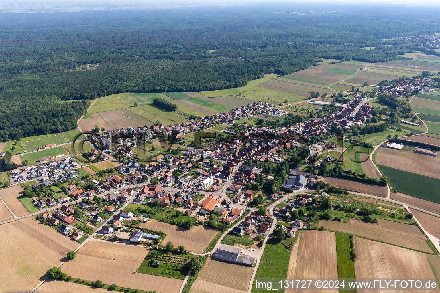 Niederlauterbach in the state Bas-Rhin, France viewn from the air