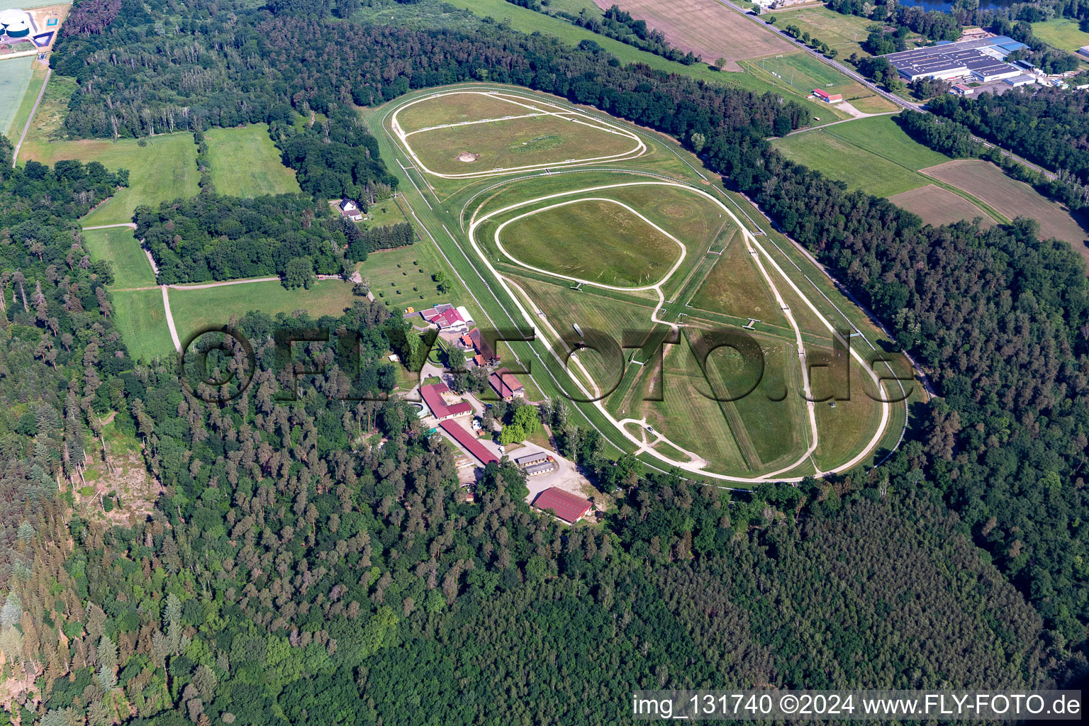 Aerial view of Hippodrome de la hardt Soc Races De Wissembourg in the district Altenstadt in Wissembourg in the state Bas-Rhin, France