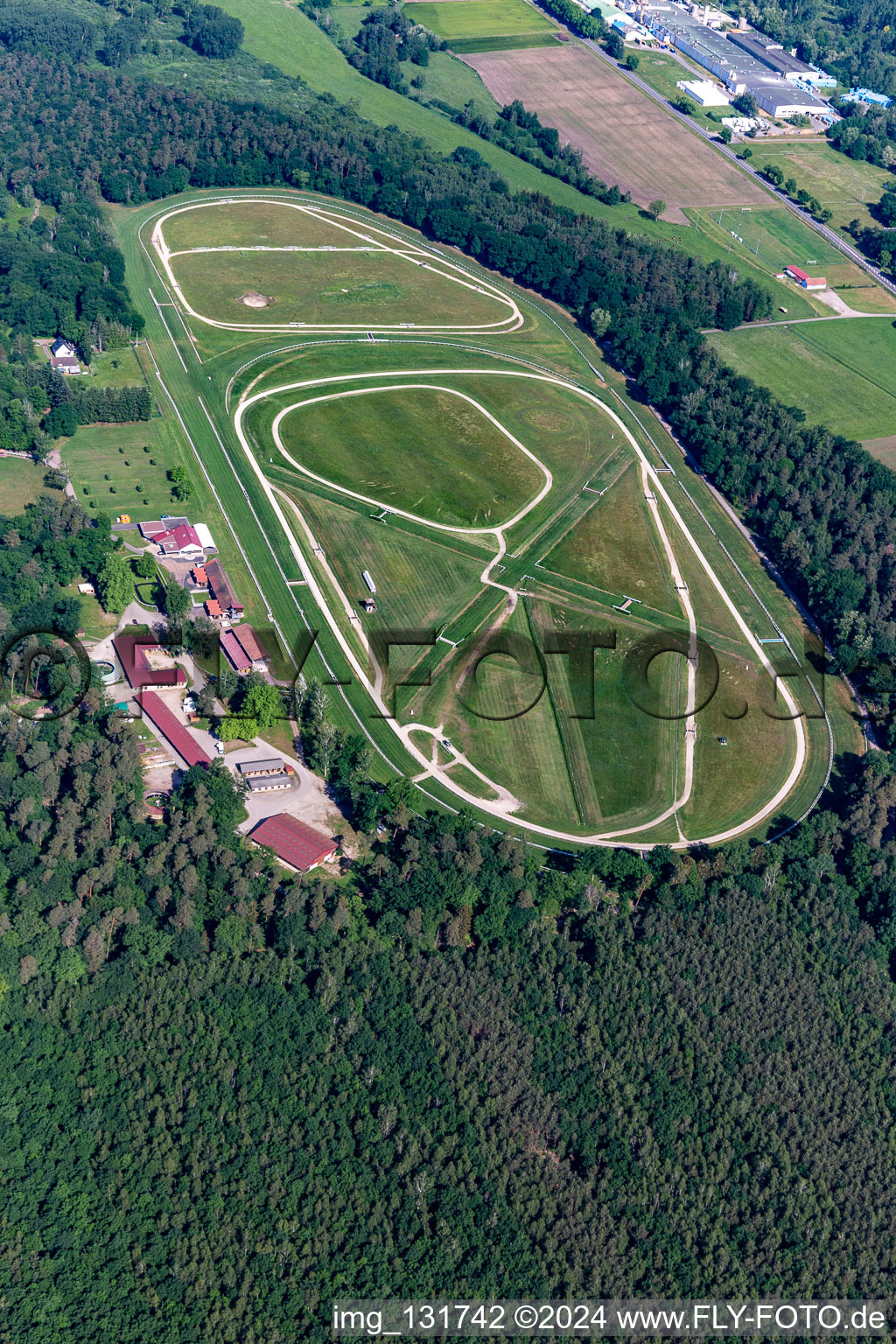 Aerial photograpy of Hippodrome de la hardt Soc Races De Wissembourg in the district Altenstadt in Wissembourg in the state Bas-Rhin, France