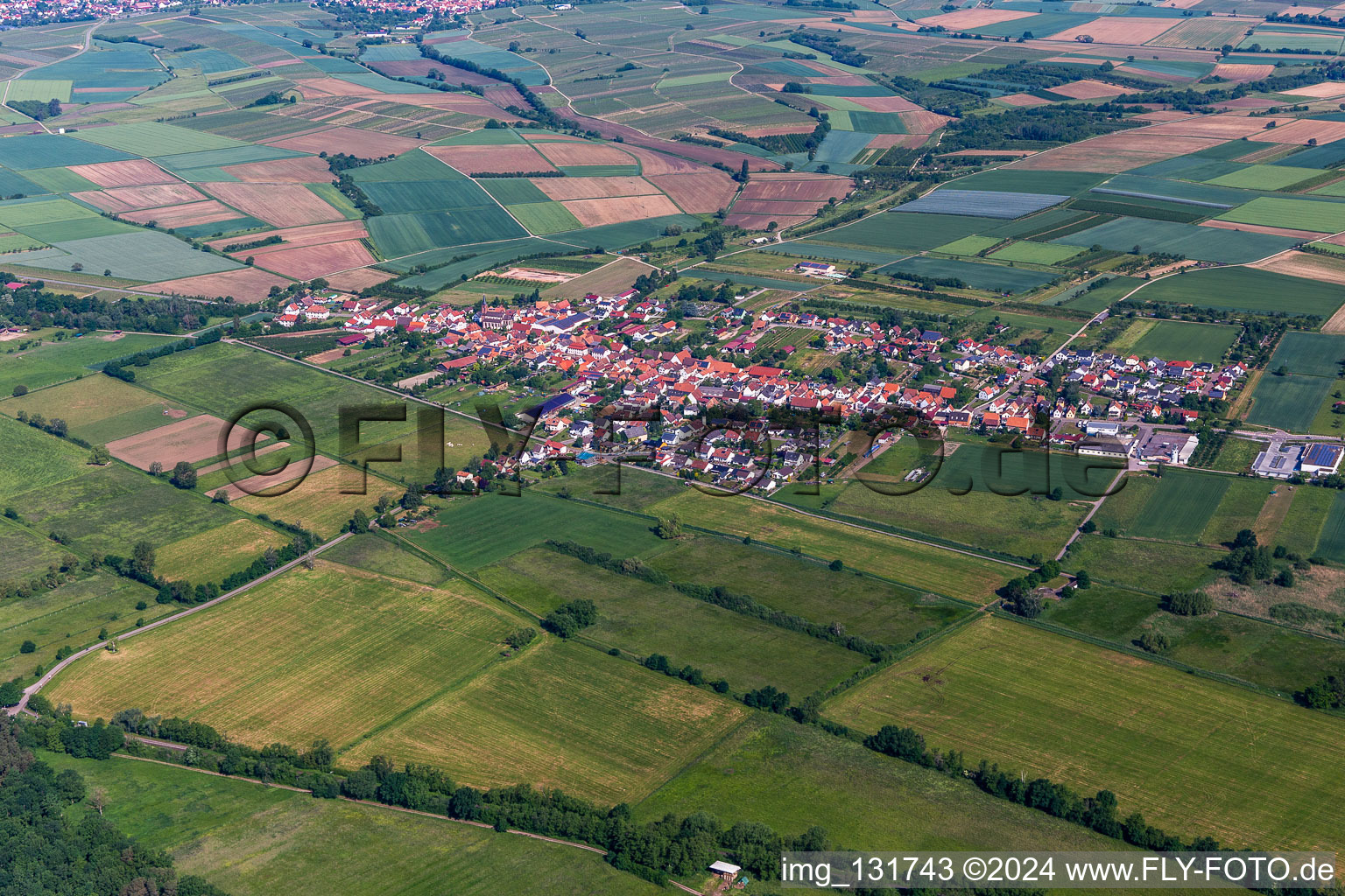 Schweighofen in the state Rhineland-Palatinate, Germany seen from a drone