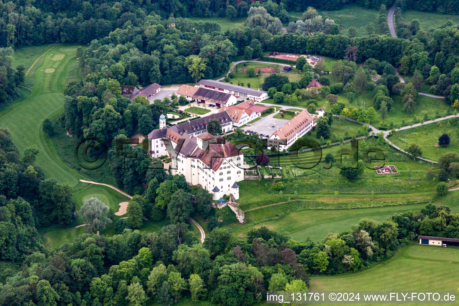 Aerial view of The Country Club Schloss Langenstein - The golf course on Lake Constance in the district Orsingen in Orsingen-Nenzingen in the state Baden-Wuerttemberg, Germany