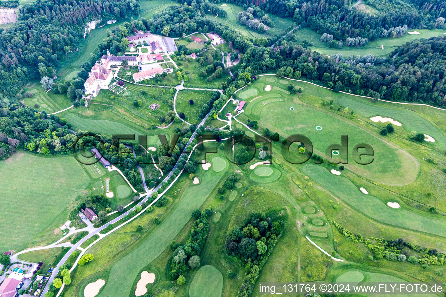 The Country Club Schloss Langenstein - The golf course on Lake Constance in the district Orsingen in Orsingen-Nenzingen in the state Baden-Wuerttemberg, Germany from above