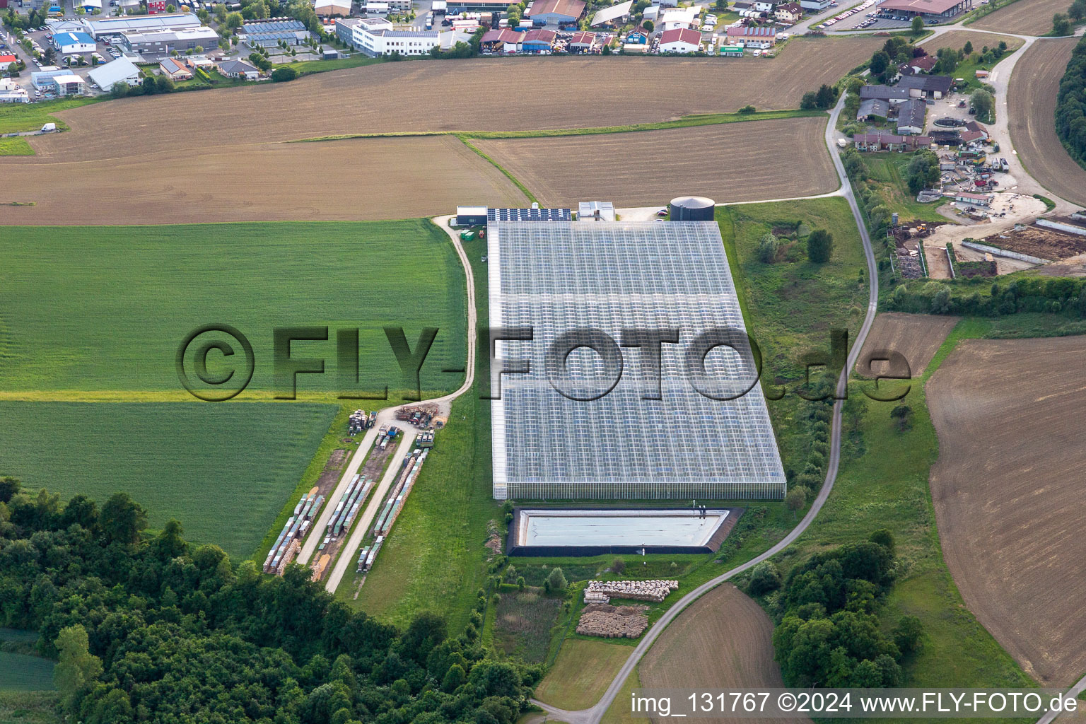 Aerial view of Greenhouses in Aach in the state Baden-Wuerttemberg, Germany