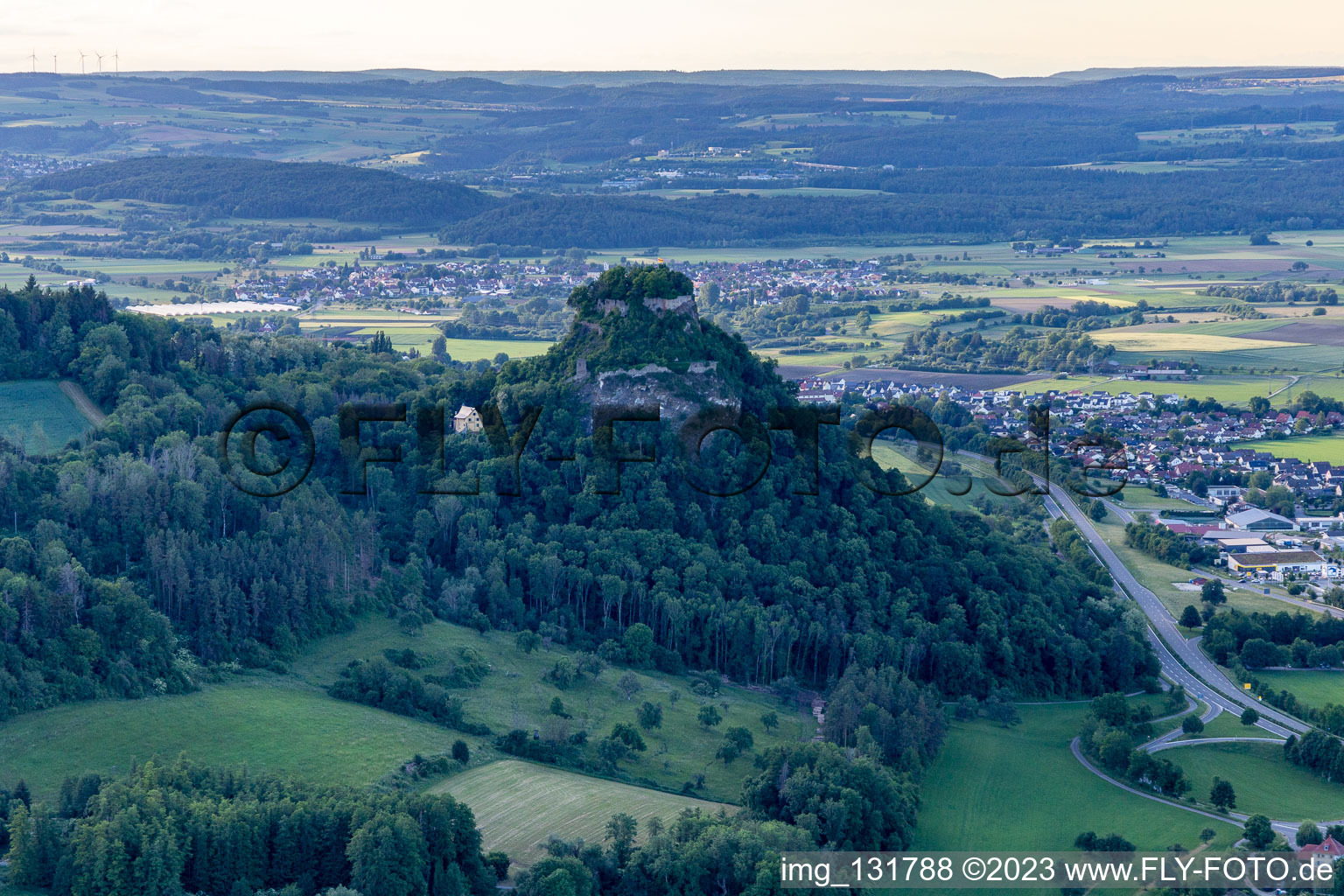 Hohentwiel with fortress ruins from 914 and panoramic views is an extinct volcano in Singen in the state Baden-Wuerttemberg, Germany