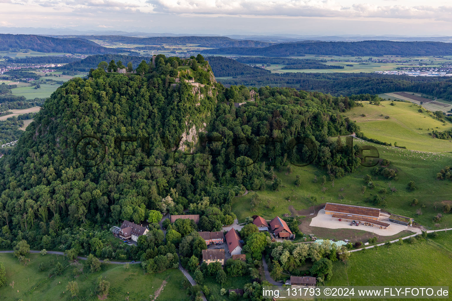 Hotel Restaurant Hohentwiel on the Hohentwiel with fortress ruins from 914 and panoramic views is an extinct volcano in Singen in the state Baden-Wuerttemberg, Germany