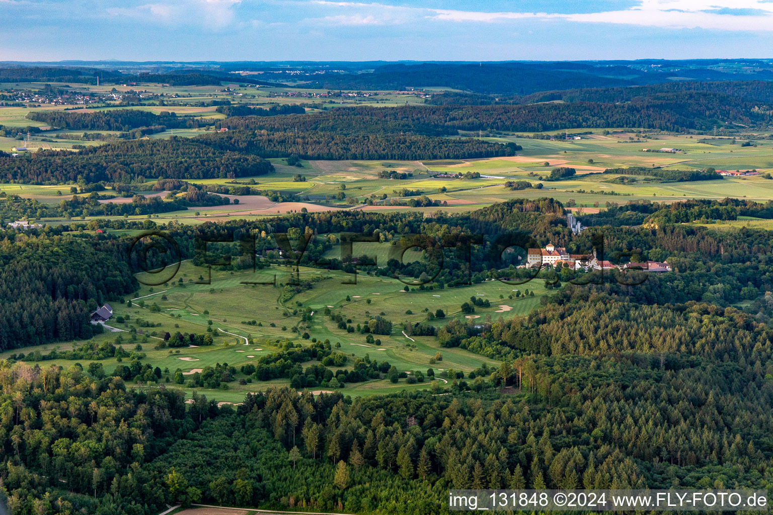 The Country Club Schloss Langenstein - The golf course on Lake Constance in Orsingen-Nenzingen in the state Baden-Wuerttemberg, Germany from the plane