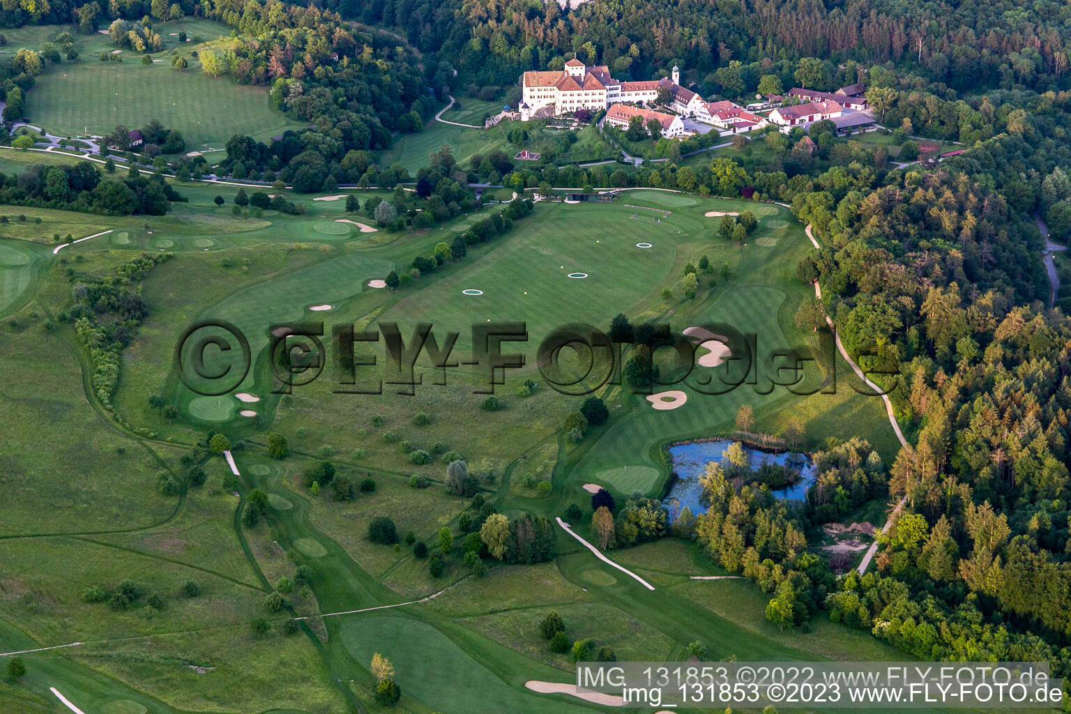Drone image of The Country Club Schloss Langenstein - The golf course on Lake Constance in Orsingen-Nenzingen in the state Baden-Wuerttemberg, Germany