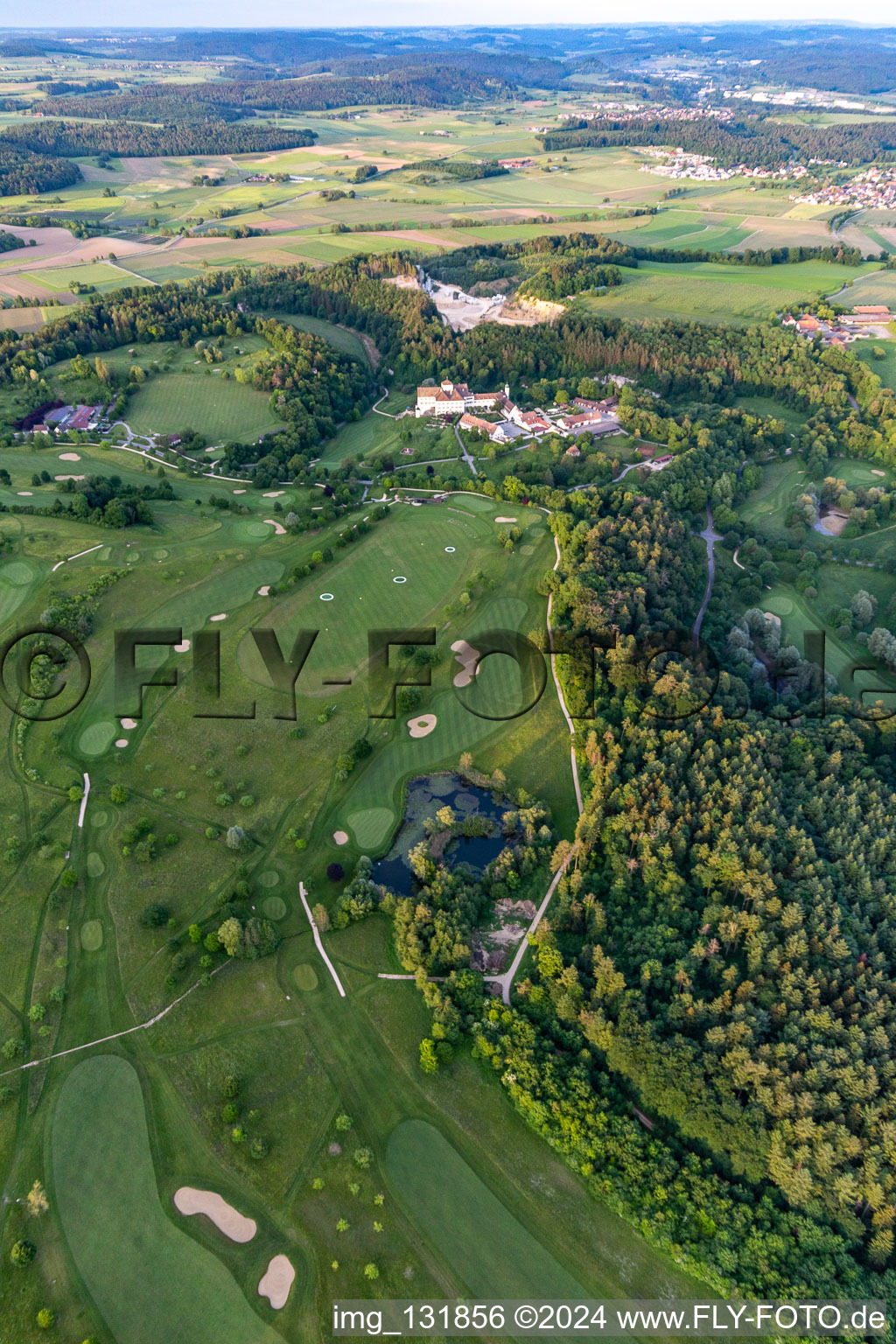 The Country Club Schloss Langenstein - The golf course on Lake Constance in the district Orsingen in Orsingen-Nenzingen in the state Baden-Wuerttemberg, Germany from a drone