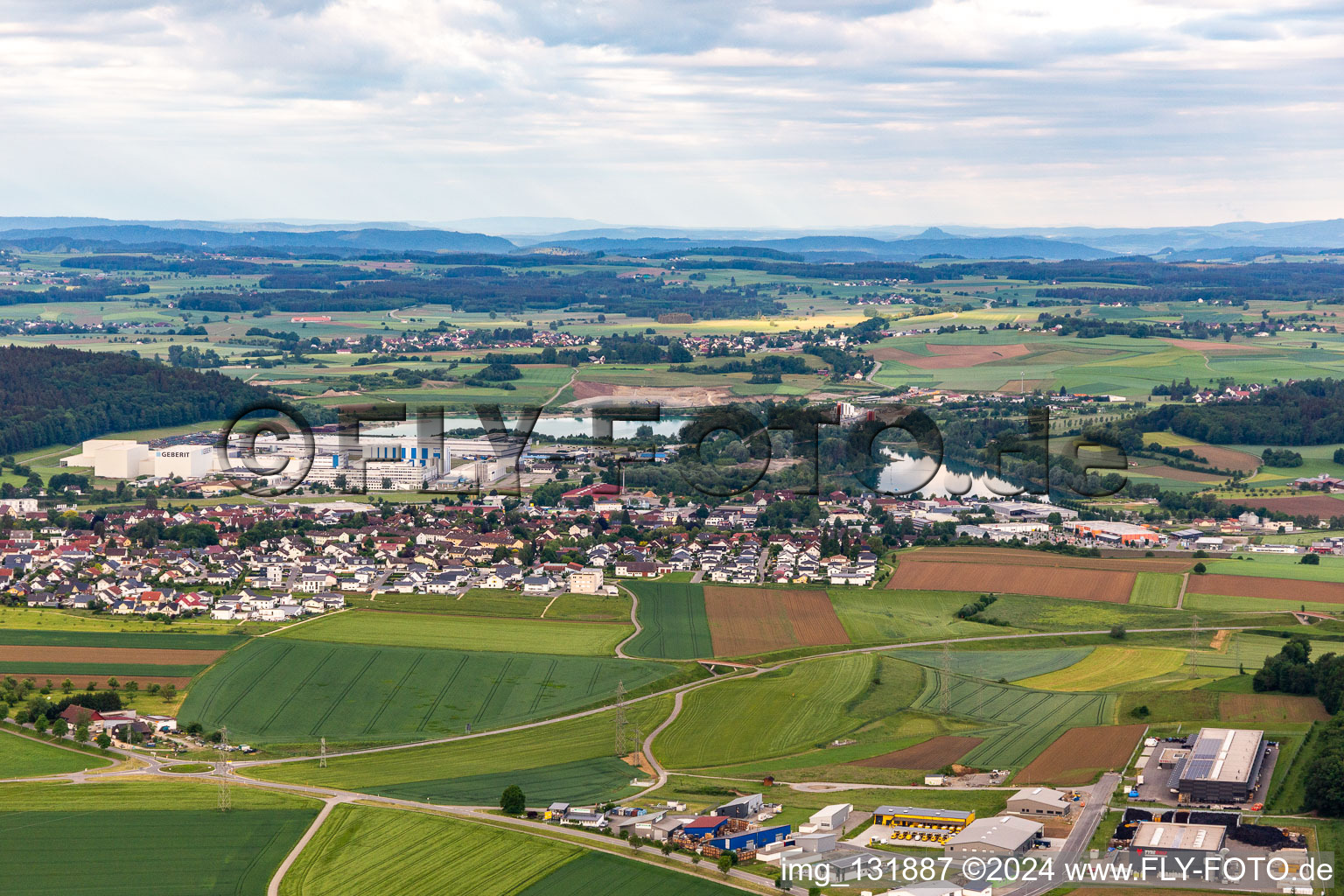 Aerial view of Geberit Sales GmbH in Pfullendorf in the state Baden-Wuerttemberg, Germany