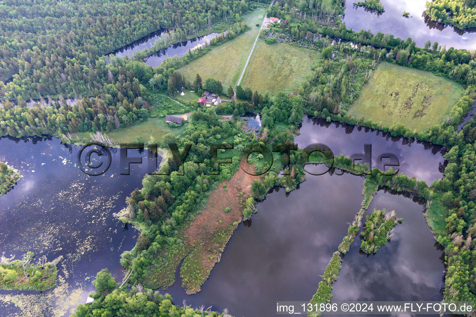 Aerial view of Moor lakes Pfrungener- Burgweiler Ried in the district Pfrungen in Wilhelmsdorf in the state Baden-Wuerttemberg, Germany