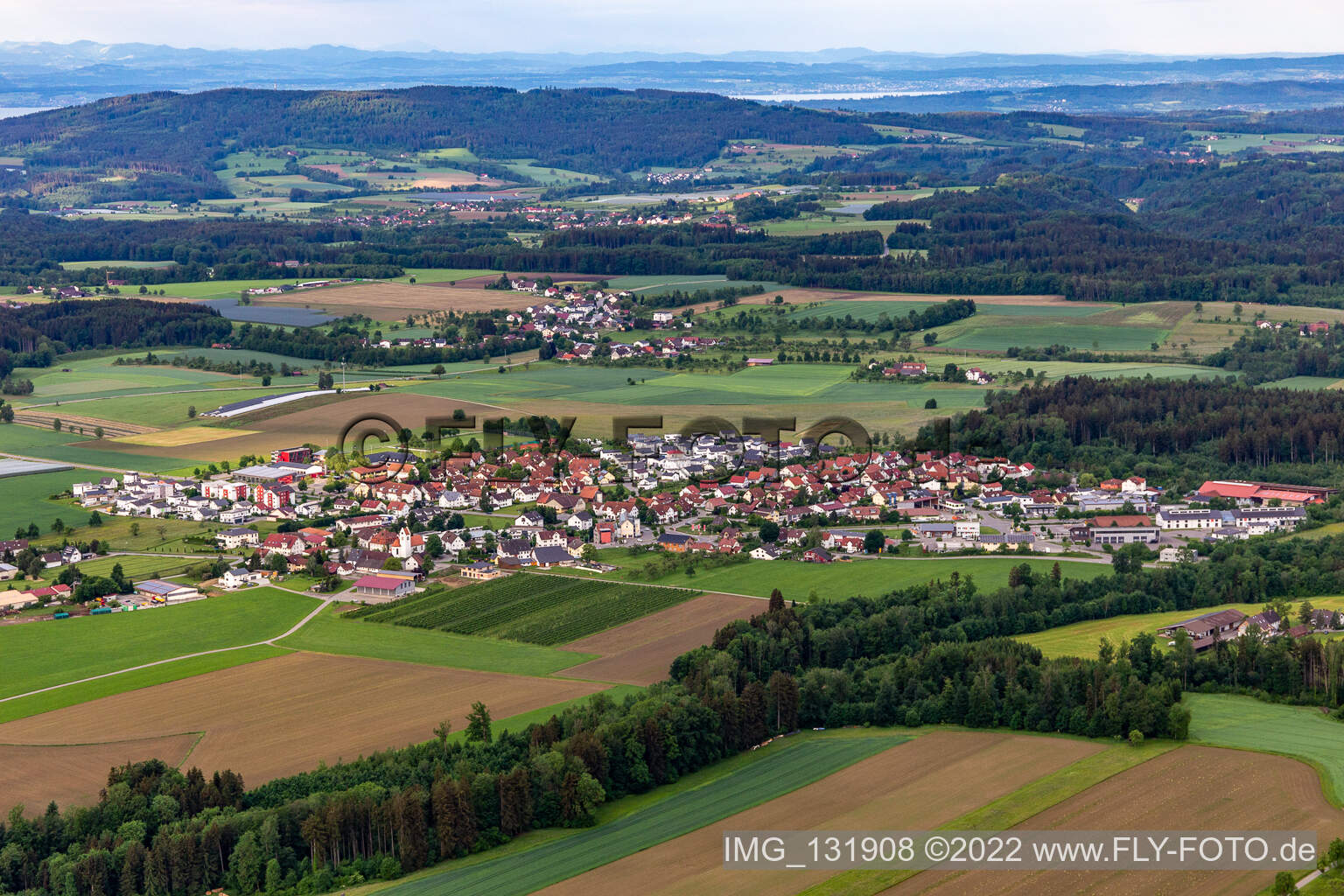 Aerial view of Baumgarten in Horgenzell in the state Baden-Wuerttemberg, Germany