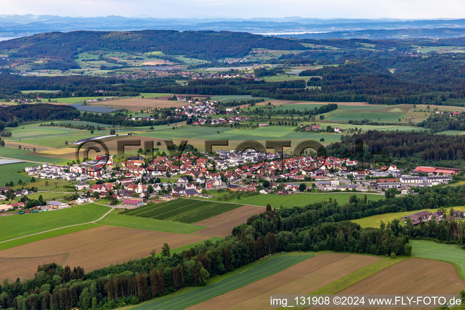 Aerial view of Baumgarten in Horgenzell in the state Baden-Wuerttemberg, Germany