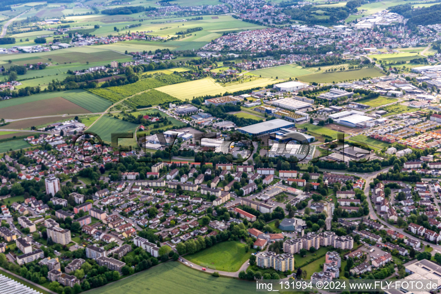 Weingarten bei Ravensburg in the state Baden-Wuerttemberg, Germany from above