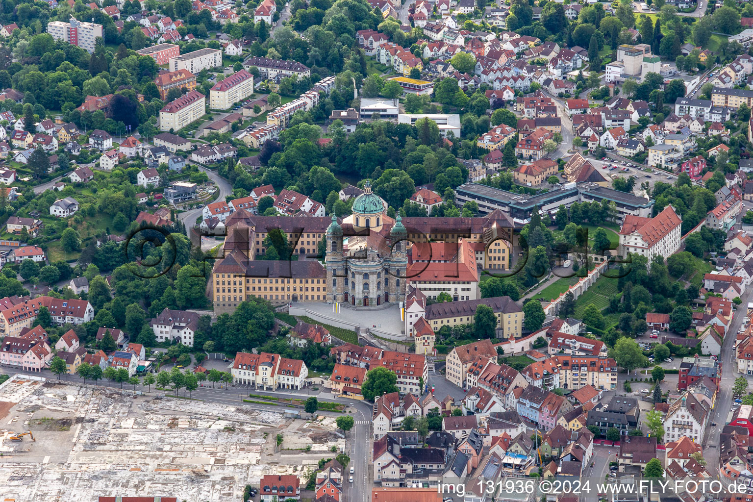 Aerial view of Basilica of St. Martin in Weingarten bei Ravensburg in the state Baden-Wuerttemberg, Germany