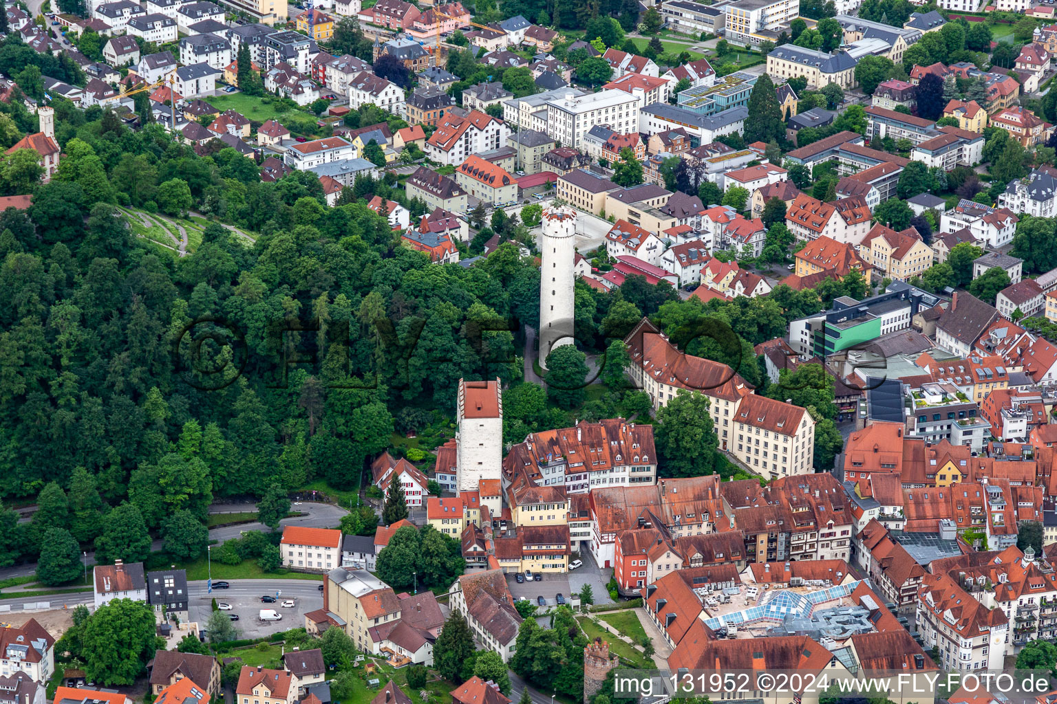 Historic old town with Mehlsack and Obertor in Ravensburg in the state Baden-Wuerttemberg, Germany