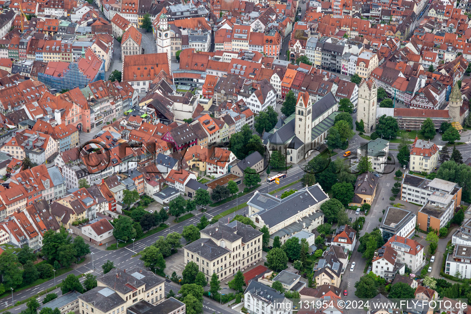 Old town with Liebfrauenkirche and Frauentor in Ravensburg in the state Baden-Wuerttemberg, Germany