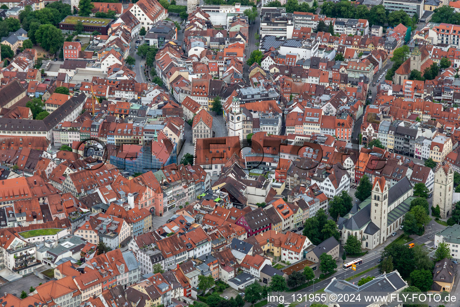 Historic old town with Blaserturm and swearing hall in Ravensburg in the state Baden-Wuerttemberg, Germany