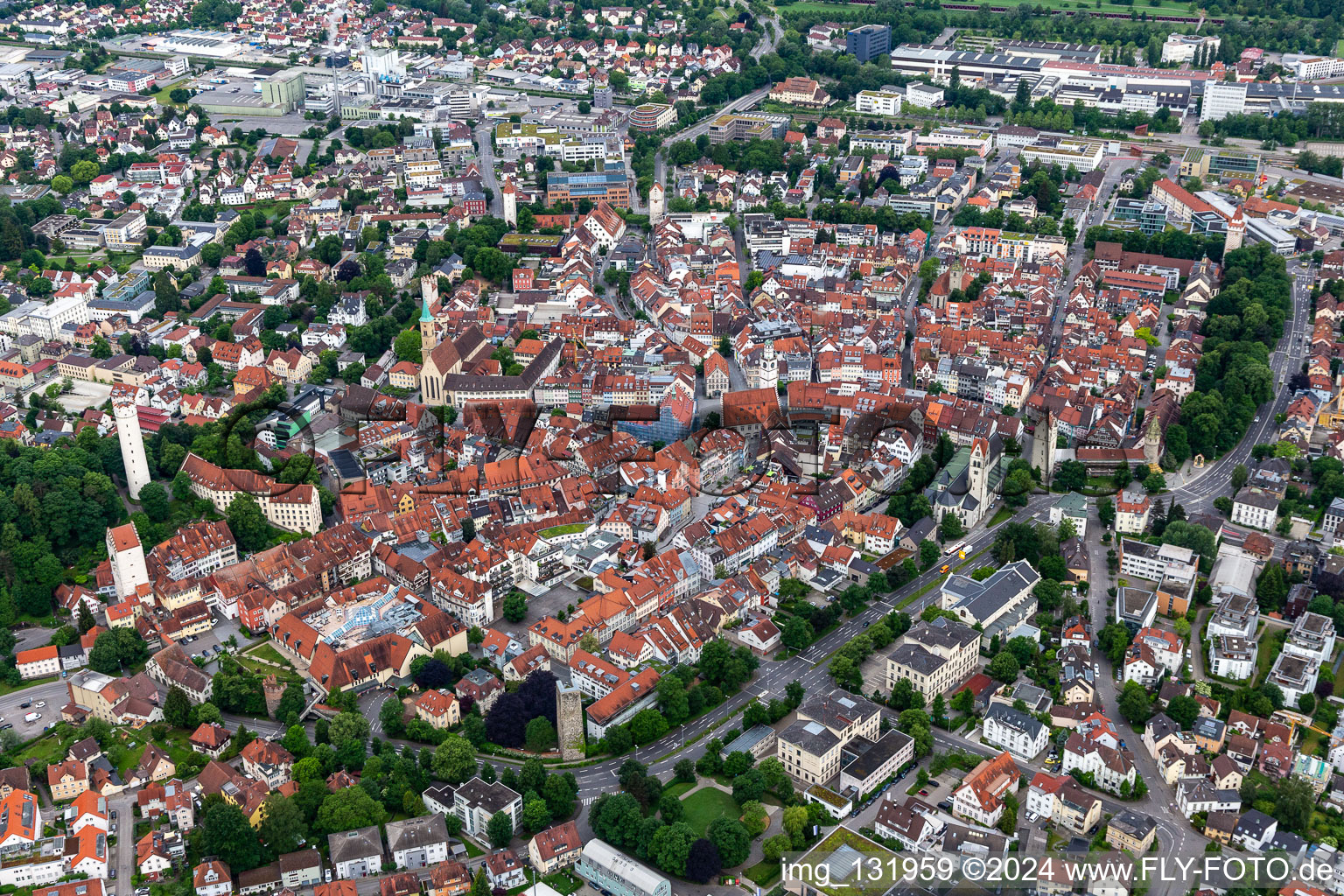 Aerial view of Historic Old Town in Ravensburg in the state Baden-Wuerttemberg, Germany