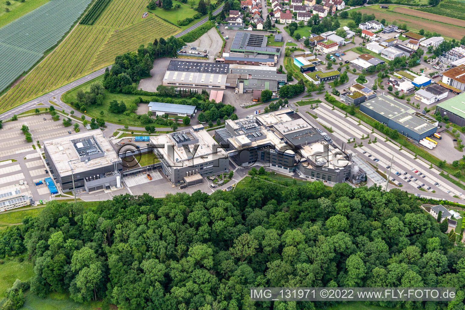 Aerial photograpy of Vetter Pharma GmbH & Co. KG in Ravensburg in the state Baden-Wuerttemberg, Germany