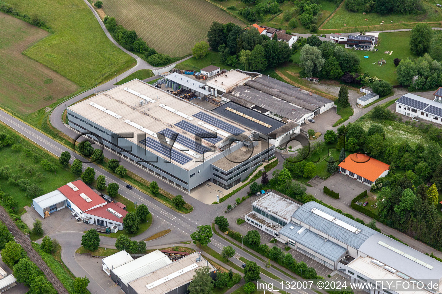 Aerial view of Maschinenfabrik Bermatingen GmbH & Co. KG in Bermatingen in the state Baden-Wuerttemberg, Germany