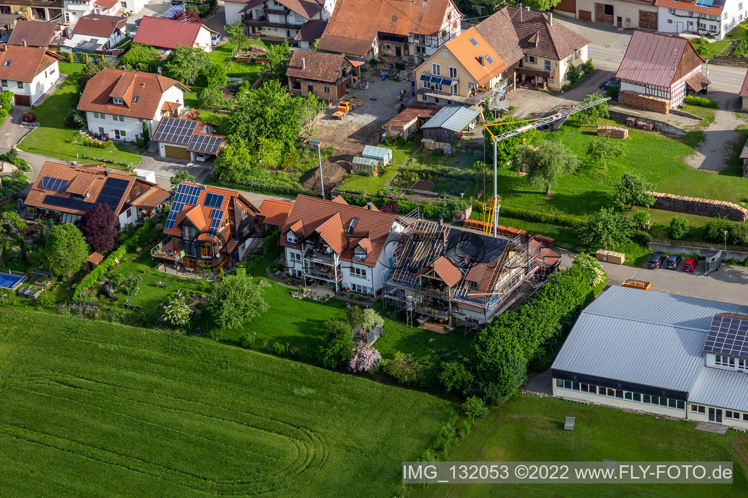 Aerial view of Taisersdorf in Owingen in the state Baden-Wuerttemberg, Germany