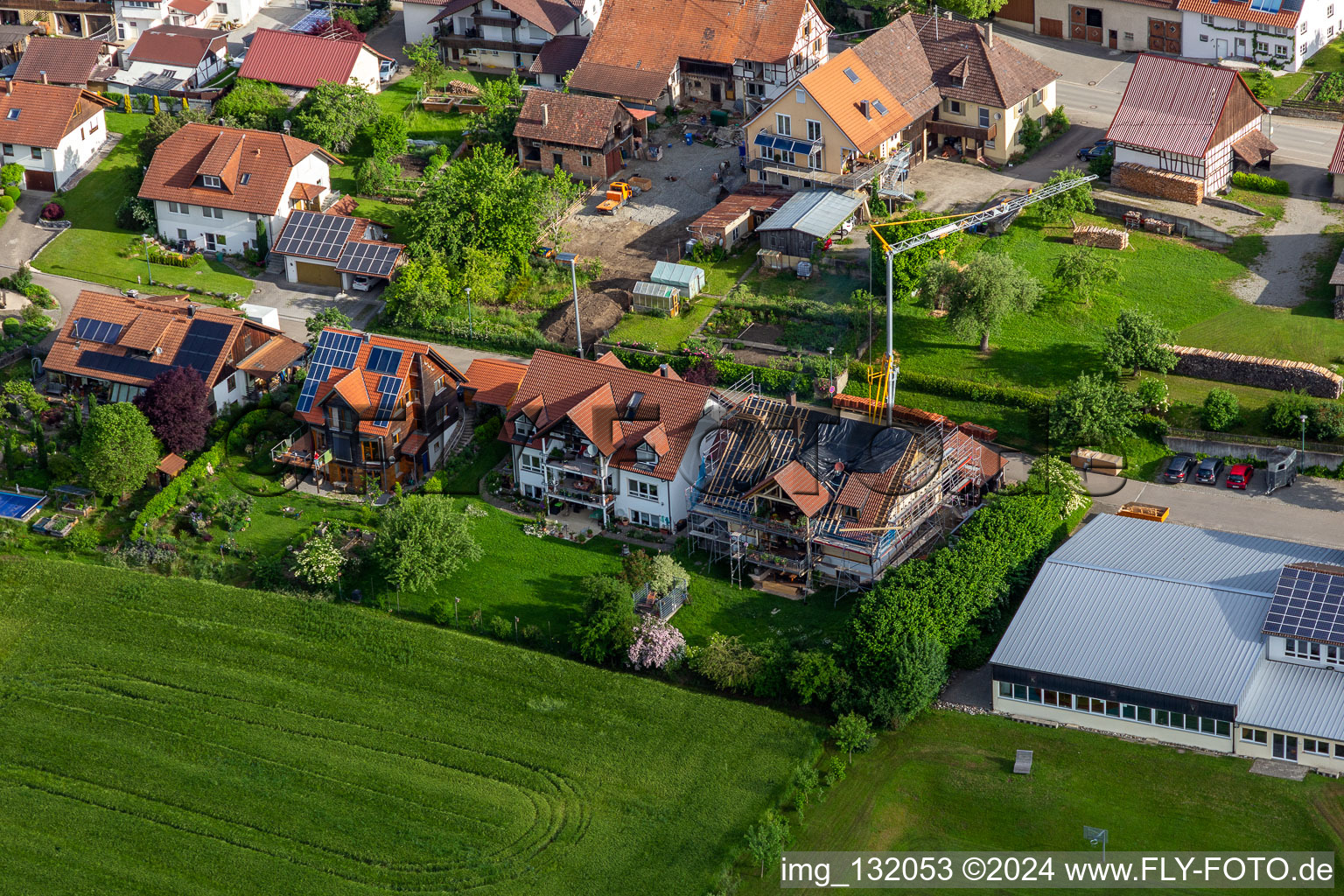 Aerial view of District Taisersdorf in Owingen in the state Baden-Wuerttemberg, Germany