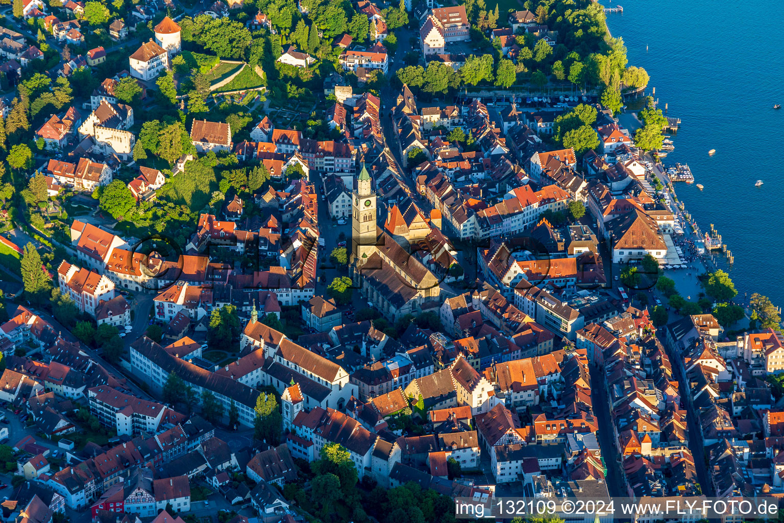 Aerial view of St. Nicholas Minster in Überlingen in the state Baden-Wuerttemberg, Germany