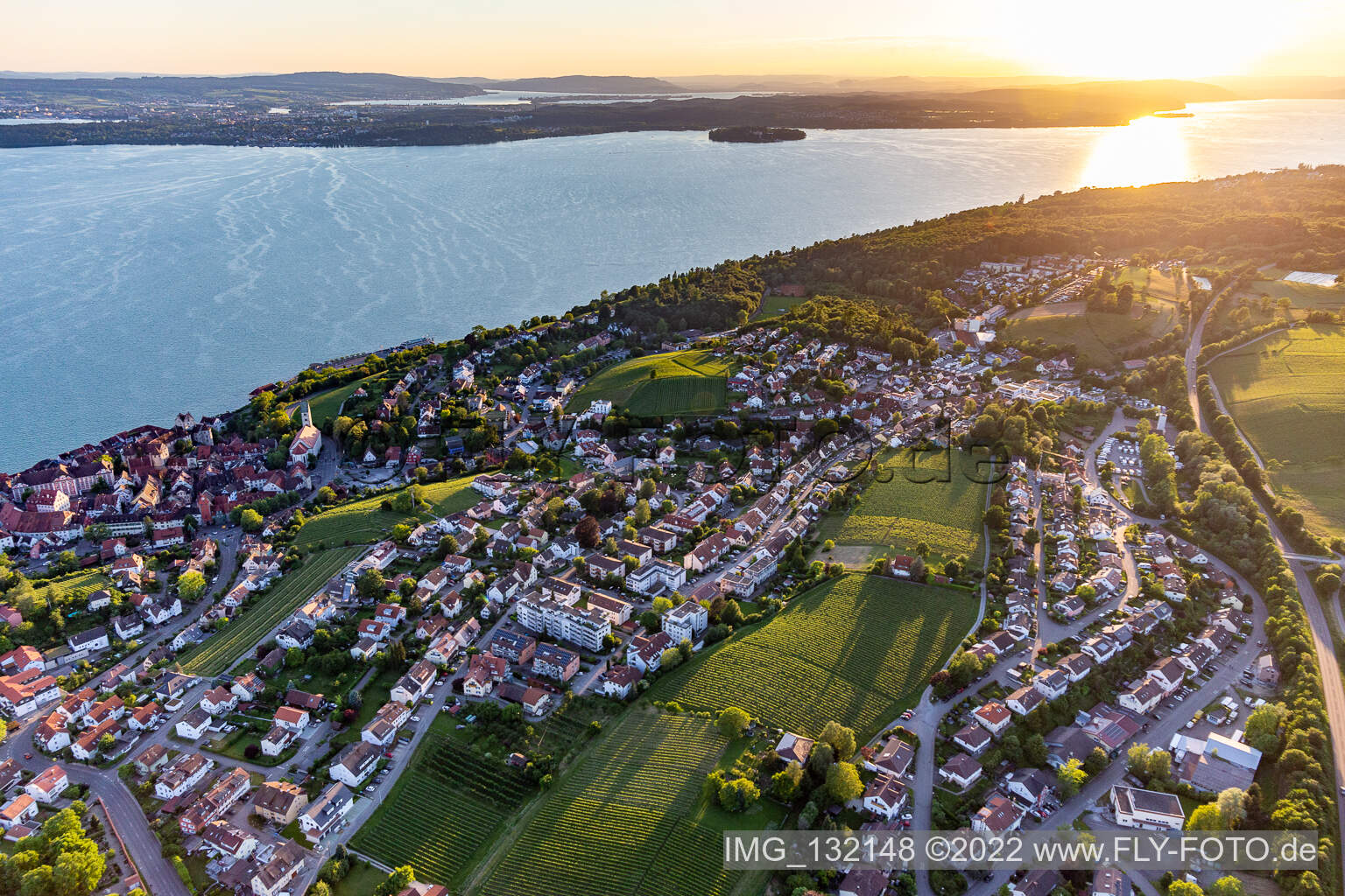 Meersburg in the state Baden-Wuerttemberg, Germany from above