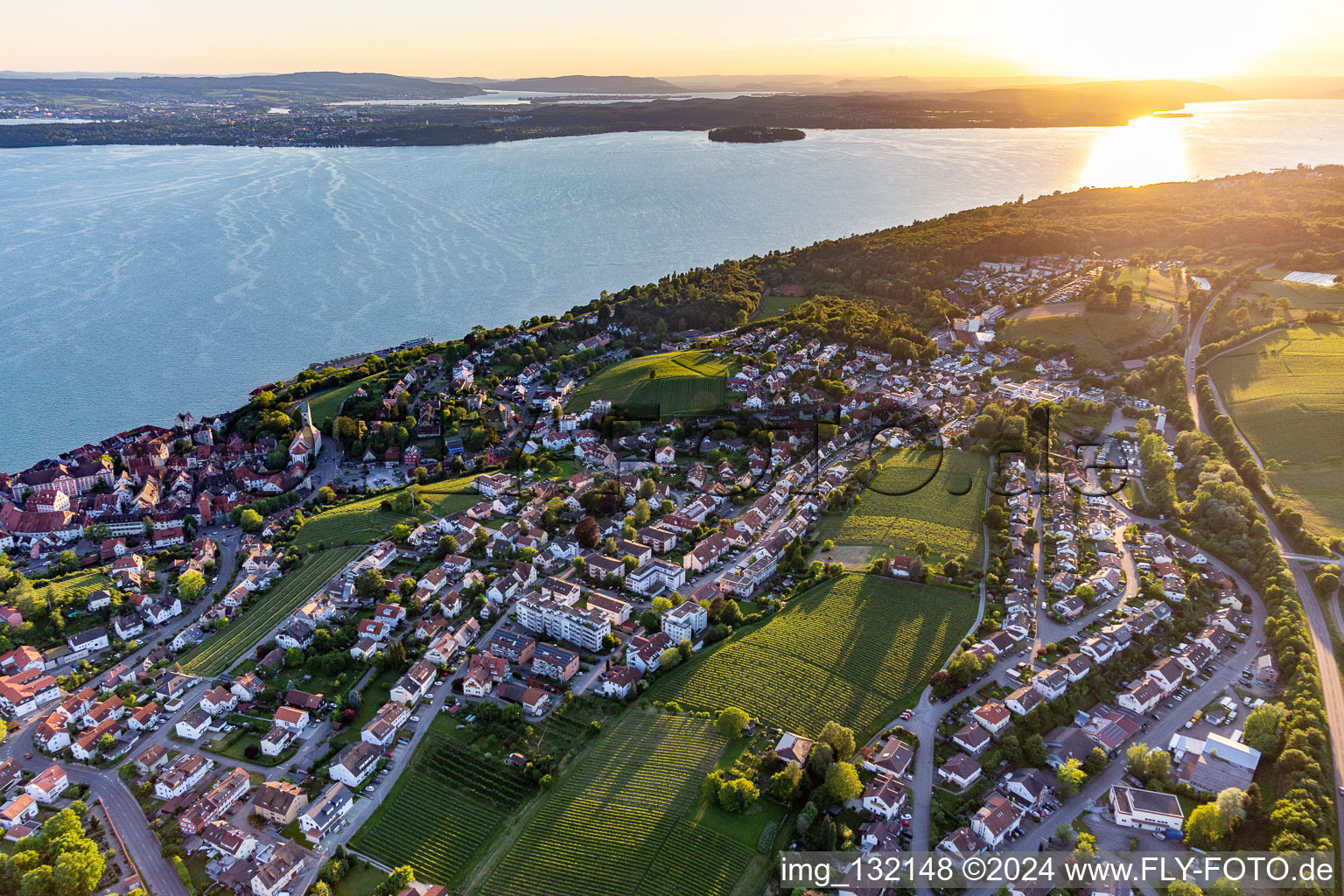 Meersburg in the state Baden-Wuerttemberg, Germany from above