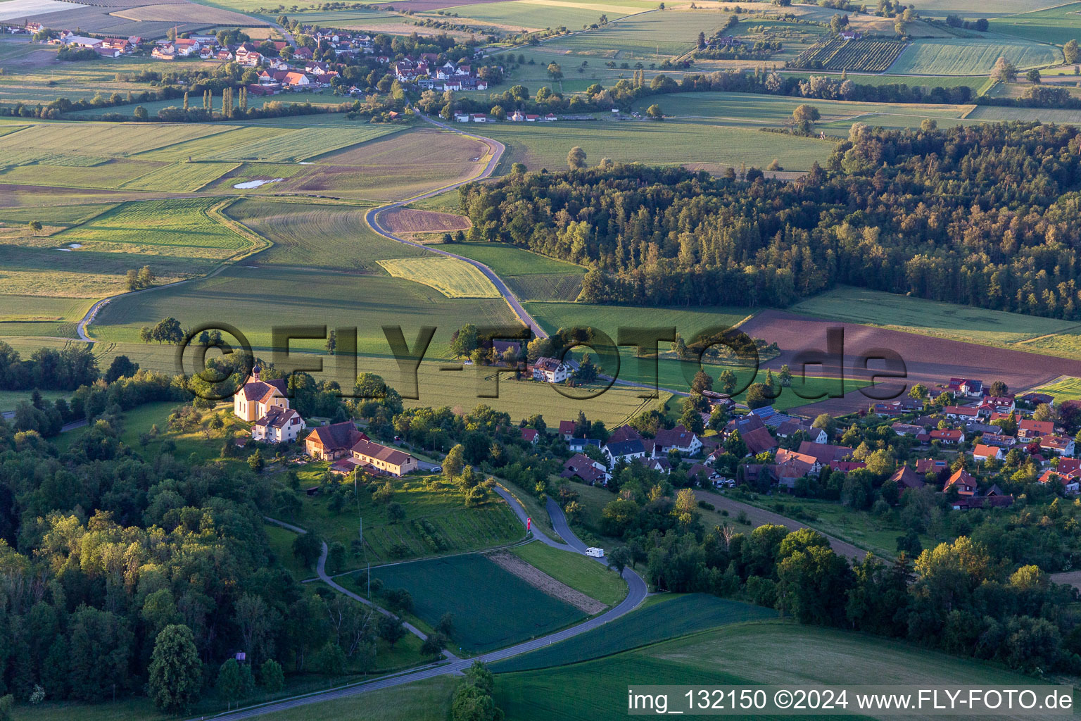 Aerial view of Pilgrimage Church of Our Lady of Mount Carmel in Baitenhausen in the district Baitenhausen in Meersburg in the state Baden-Wuerttemberg, Germany