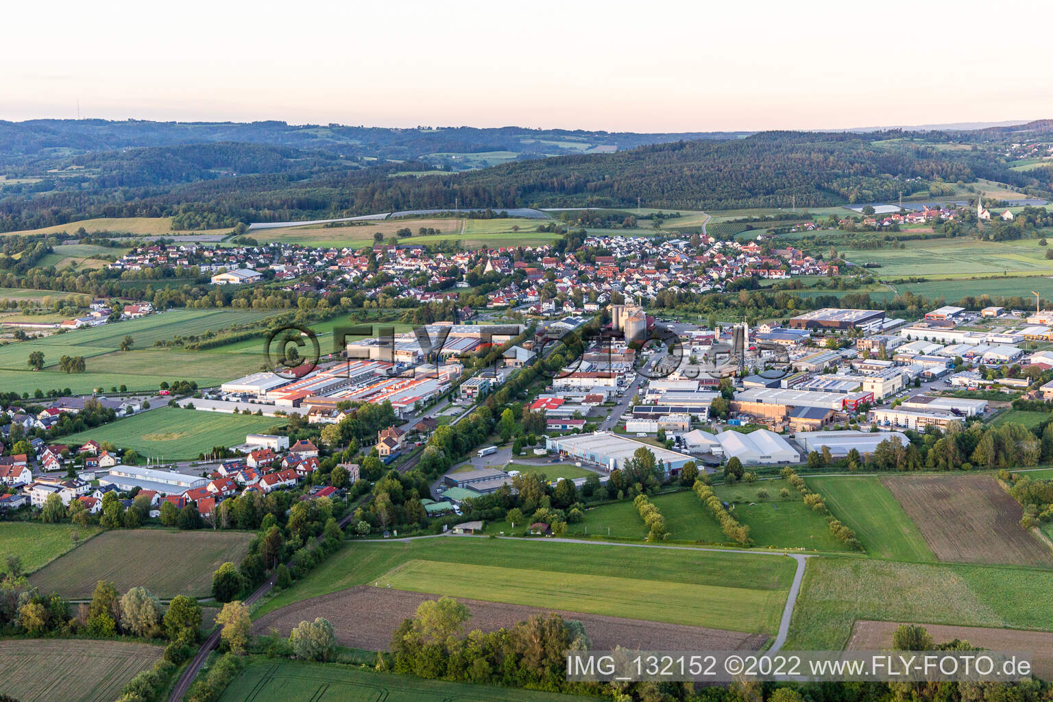 Aerial photograpy of Mimmenhausen industrial area in Salem in the state Baden-Wuerttemberg, Germany