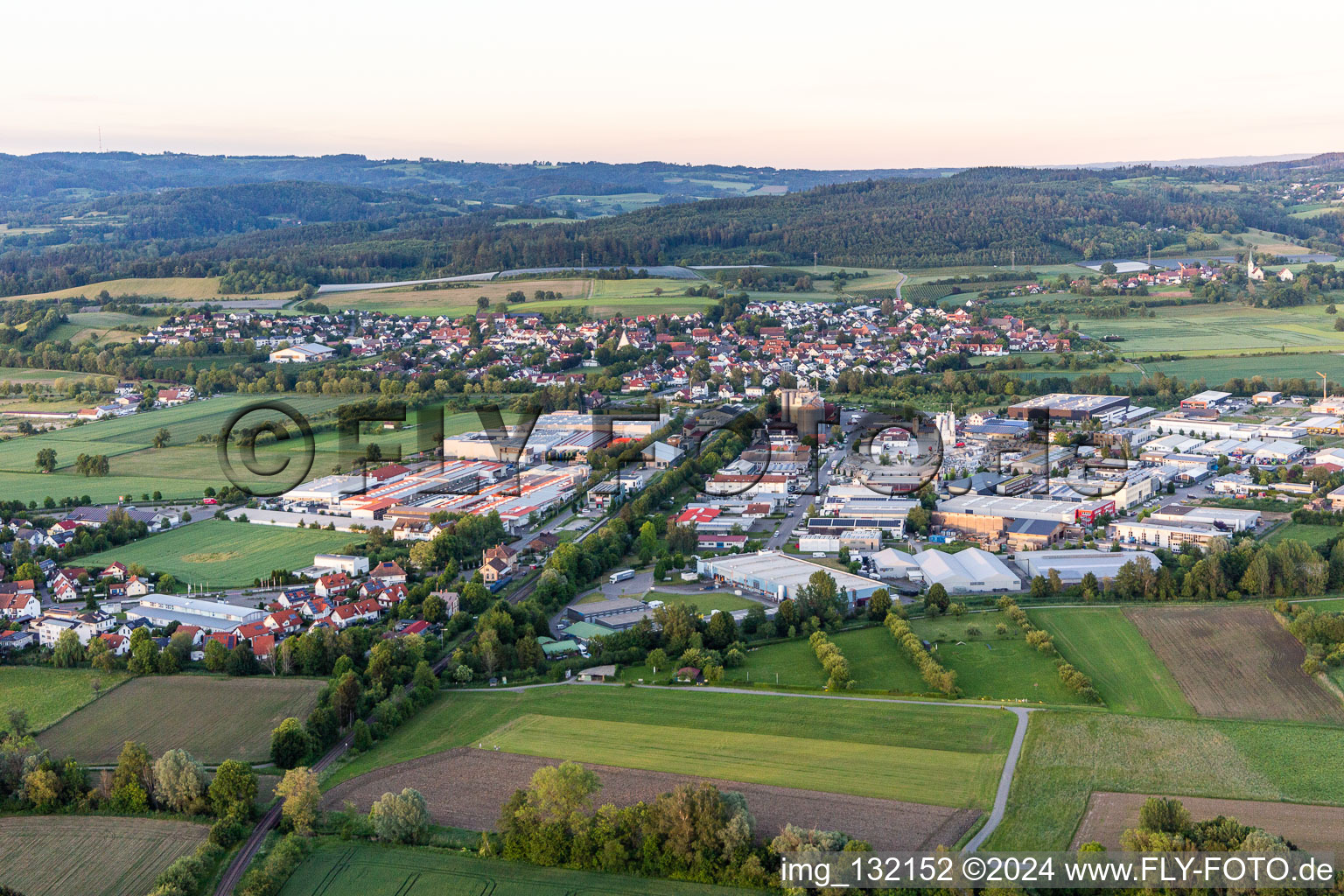 Aerial view of Industrial area Mimmenhausen in the district Mimmenhausen in Salem in the state Baden-Wuerttemberg, Germany