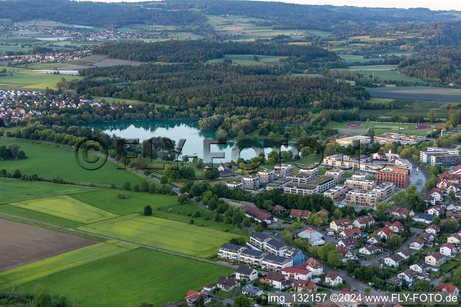 Aerial view of At the castle lake in the district Mimmenhausen in Salem in the state Baden-Wuerttemberg, Germany