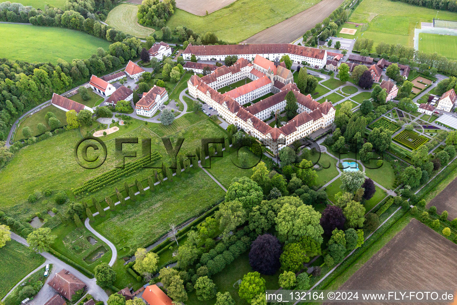 Aerial photograpy of School Castle Salem in the district Stefansfeld in Salem in the state Baden-Wuerttemberg, Germany